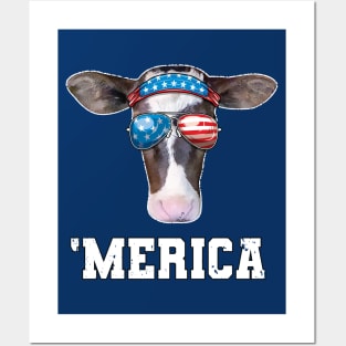 Funny Cow 4th of July Merica Posters and Art